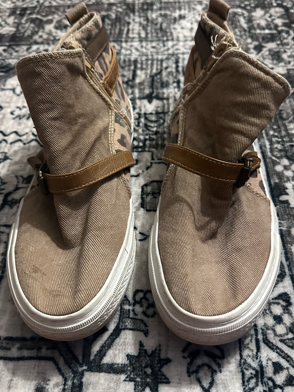 Blowfish Tan Canvas Ankle Booties with Buckle Strap
